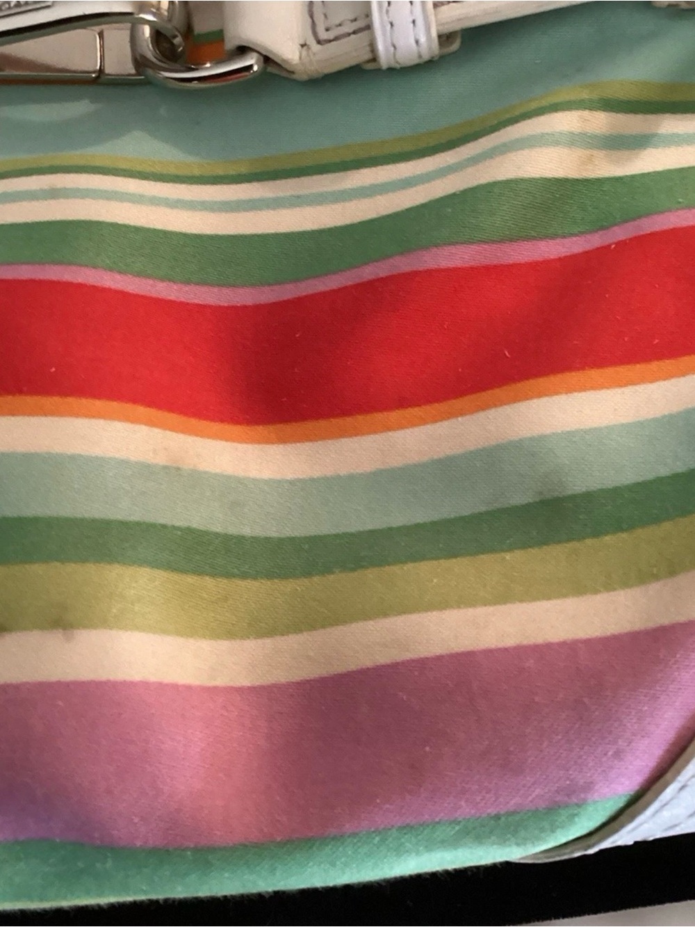 Coach Hampton Multicolor Striped Shoulder Bag with White Trim - Picture 7 of 11